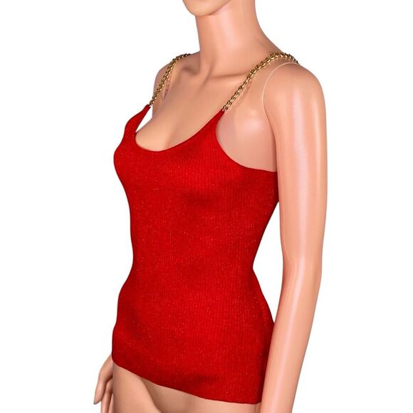 No Boundaries Metallic Red Tank Top Gold Chain Strap Detail Juniors Size 7 - 9 - Picture 3 of 7